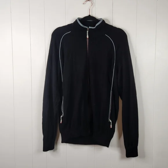 ERMENEGILDO ZEGNA 100% Wool Black Long Sleeve Full Zip Sweater Mens Size Medium - Picture 2 of 11